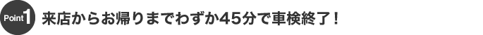 Point1：来店からお帰りまで45分で車検終了！